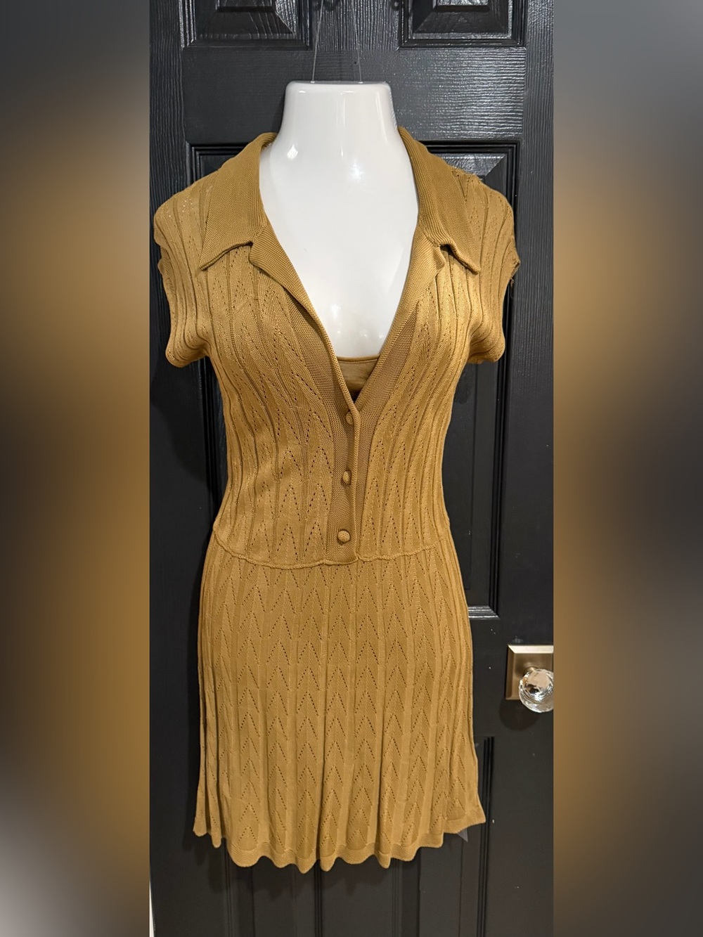 Free People Mustard Button Neck Knit Dress- NWT